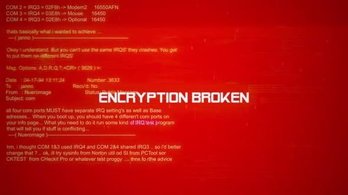 Texto de advertencia de cifrado roto en la pantalla de fondo de hackeo