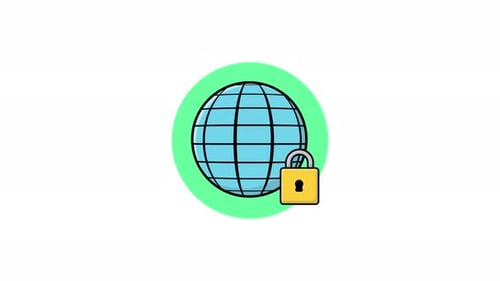 4k Internet Globe mit Vorhängeschloss. Animationsvideo zum Konzept eines privaten Netzwerks