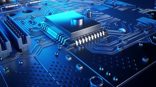 L'animation conceptuelle montre le processus d'allumage du processeur de la carte mère