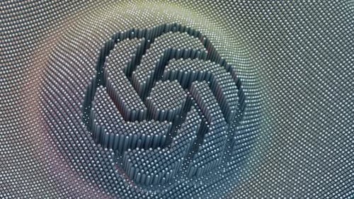 Logo chatgpt 3D révélé via des colonnes numériques