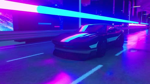 Cyberpunk Neon Road Retro Driving Loop