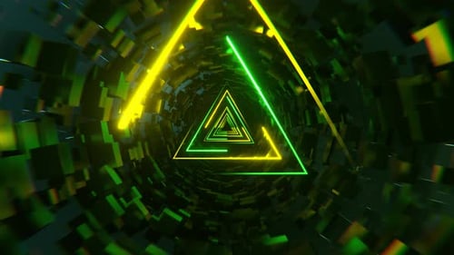 Yellow And Green Neon Sci Fi Triangular Tunnel Background VJ Loop l 4K