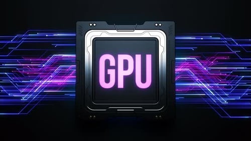 Futuristic GPU Chip with Neon Circuit Board Animation