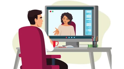 Empresarios hablando sobre el proyecto por videollamada , Motion Graphics Incluyendo: orador de audiencia y negociar negocios - Envato