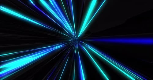A tunnel flying at the speed of light from multi-colored blue and white moving light strips and ener