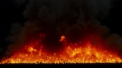 Large massive fire with smoke, transparent background