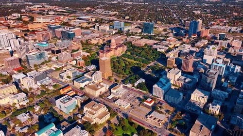 Striking panorama of sunny Austin, Texas, USA. Aerial view.