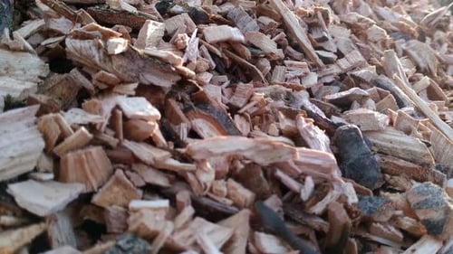 Organic Wood Mulches Pile Close Up for garden throwing wood chips