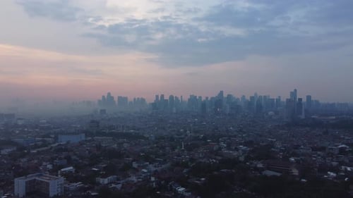 City Sunset With Fog