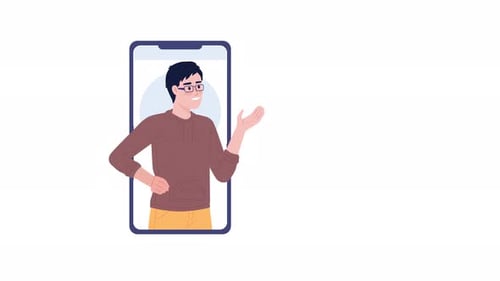 Animated Flat Design Man Presenting Online Communication