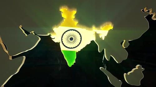 3D Golden World Map India Flag Reveal with Light Rays