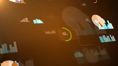 Business Data Stock Market Showing Pie Charts Numbers and Graphs