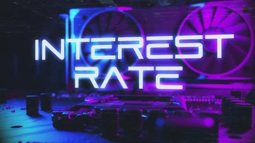 Futuristic Neon Interest Rate Text Reveal on Tech Background