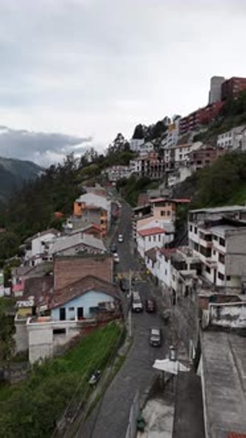 Urban aerial video over Guapulo Quito Ecuador