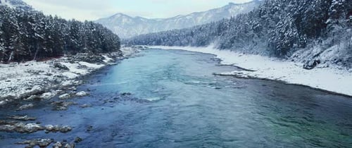Aerial View Mountain Landscape with Forest and River