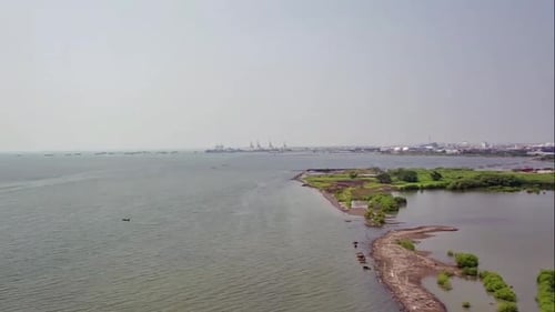 Drone view of Baruna beach located in North Semarang, Central Java, Indonesia