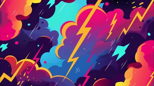 4k Seamless Comic Zap Loop — 2D Cartoon Thunder Clouds & Burst Animation