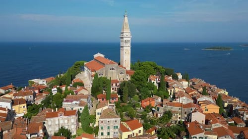 Rovinj Croatia Aerial View of Church of Saint Euphemia Istria Summer Day