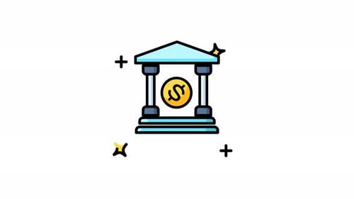 Animated bank building with dollar sign