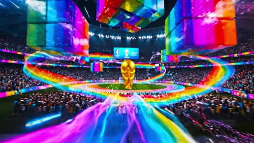 World Cup Celebration with Golden Trophy and Fireworks
