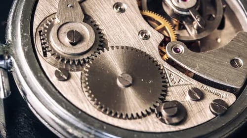 Timelapse of Vintage Stopwatch Mechanism in Macro