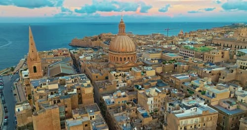 Aerial View of an Incredible View of the Old Town Center of Valletta with Basilica of Our Lady of