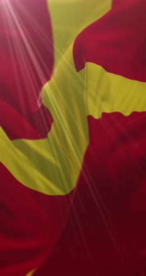 Vertical Waving Flag Background with Red and Yellow Fabric