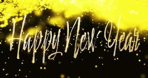 Decor, wallpaper and happy new year text for party, carnival or event on black background