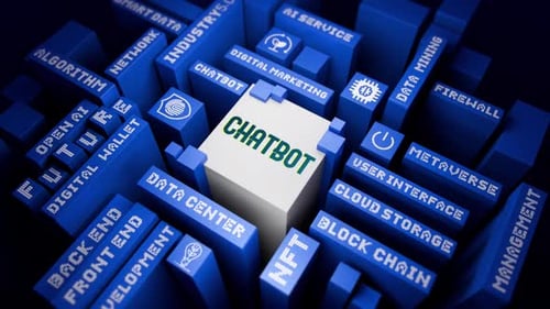 Texte du chatbot et blocs abstraits