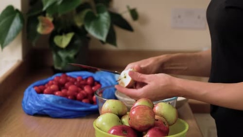 Couper la pomme en tranches Préparer une compote maison Trancher des fruits frais Ingrédients pour