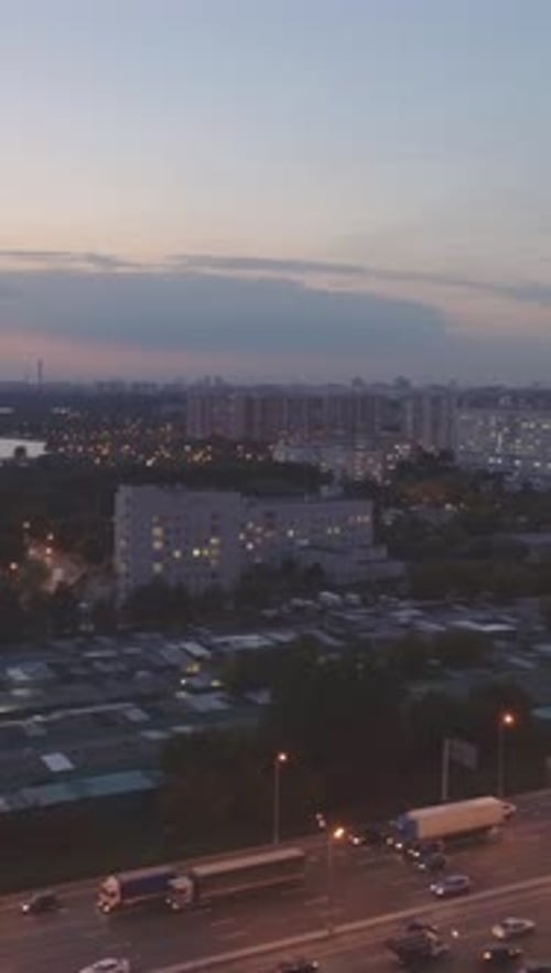 Panoramic City Aerial Hyper Lapse at Sunset Altitude Gaining Vertical Video