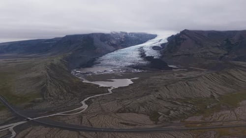 Aerial view of Kviarjokull glacier, Iceland.