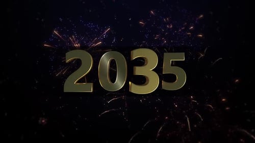 Golden 2035 Year Reveal with Fireworks Celebration