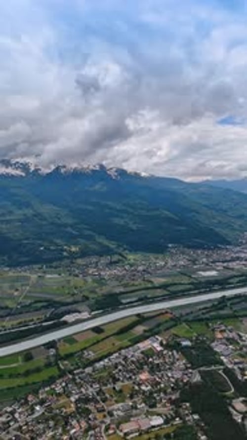 The Rhine crossing the scenery of Lichtenstein from top.