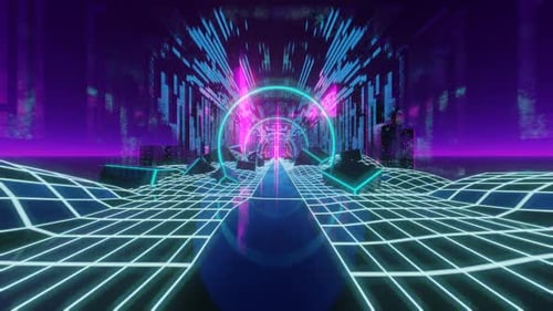 Abstract Neon Grid Tunnel Loop Background