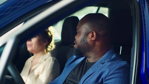 Clients Going on Test Drive Before Buying Car Receiving Keys From Salesman
