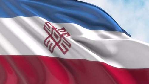 Realistic Waving Flag with Abstract Red Symbol