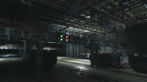 Espace de stockage souterrain abandonné avec éclairage tamisé et fournitures encombrées