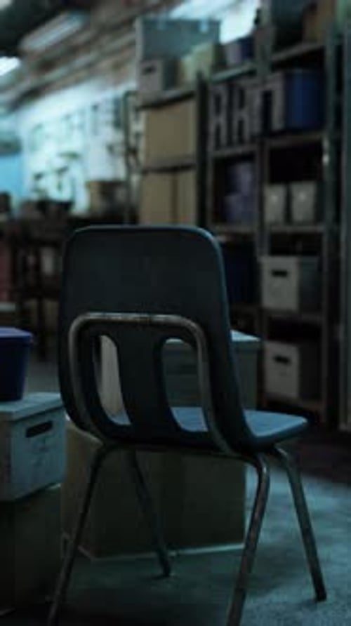 Black Chair Beside Bookshelf in Old Auto Repair Shop