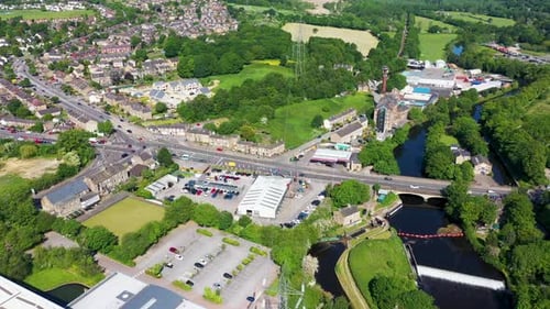 Aerial footage of the village of Kirkheaton, Huddersfield in the Kirklees district n the UK