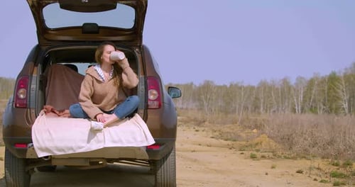 Long Road By Car and Relax with Coffee