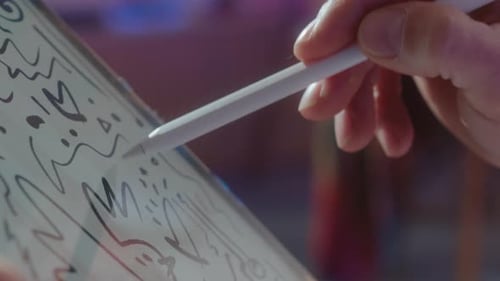 Hand Drawing Digital Art with Stylus on Tablet