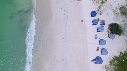 Aerial View of Turquoise Ocean and Sandy Tropical Beach