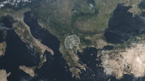 Global Earth Zoom to Macedonia Map Outline Highlight