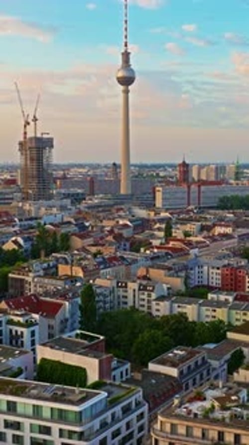 Aerial View of Berlin Cityscape with Roofs Architectural Landmarks Tv Tower and Other Attractions