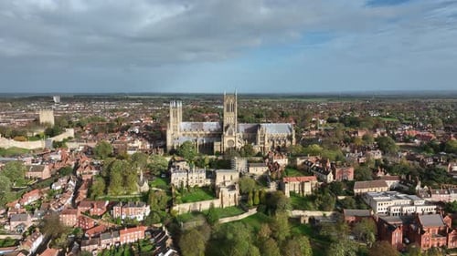 Lincoln City and Cathedral UK Aerial View in the Afternoon