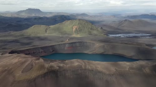 Aerial view over Ljótipollur Lake, iceland