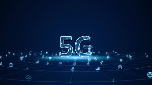 Blue digital 5G letter with futuristic technology ai icon