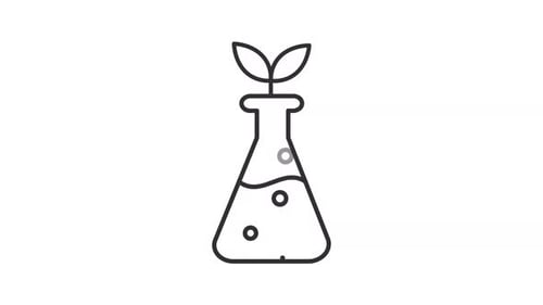 Animated Line Art Science Flask with Green Sprout