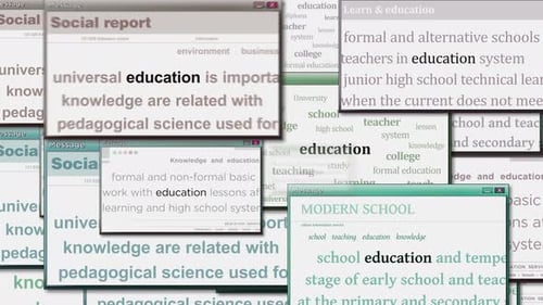 Ventanas emergentes de educación, aprendizaje y conocimiento, en bucle continuo